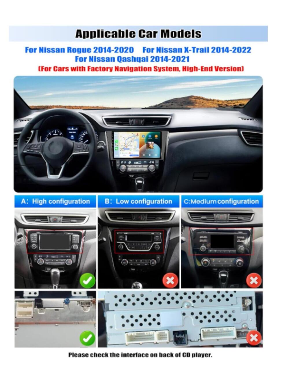 2G+64G Car Stereo for Nissan Rogue 2014-2020